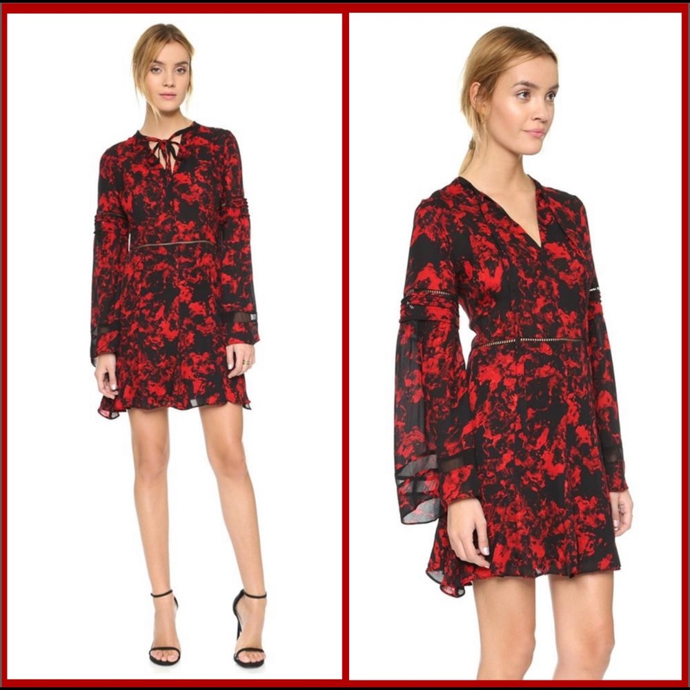 PARKER Red Black Rouge Poinsettia Garland Milly Combo Cocktail Dress size M